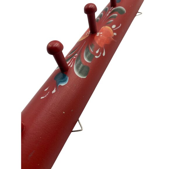 Vintage Wooden Kitchen Rack Norwegian Rosemaling Folk Art Painting - Picture 12 of 13